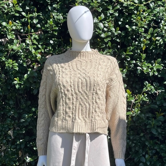 Sweaterland Sweaters - SweaterLand Mock Turtle Neck Crop Cableknit Sweater